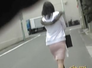 Confused Japanese schoolgirl in the middle of fierce sharking encounter